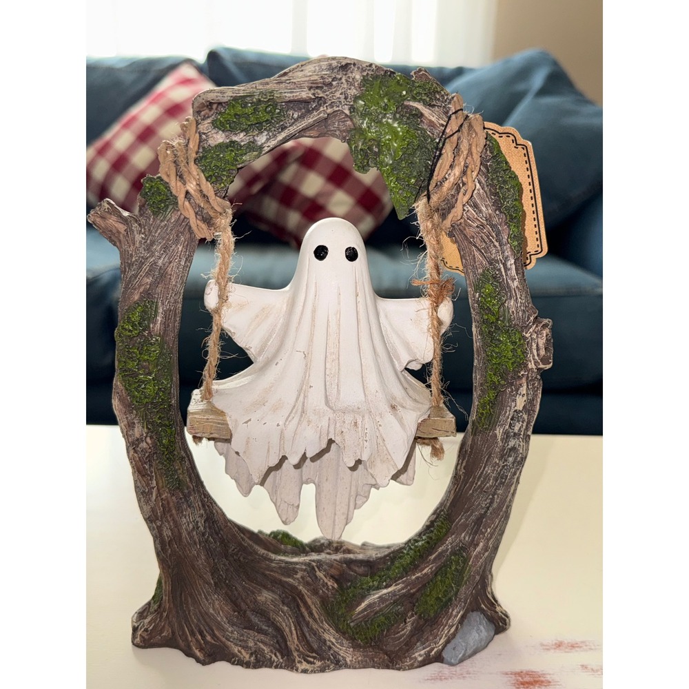 Sweet Street Halloween Ghost on Tree Swing Figurine Spooky Decor New With Tag